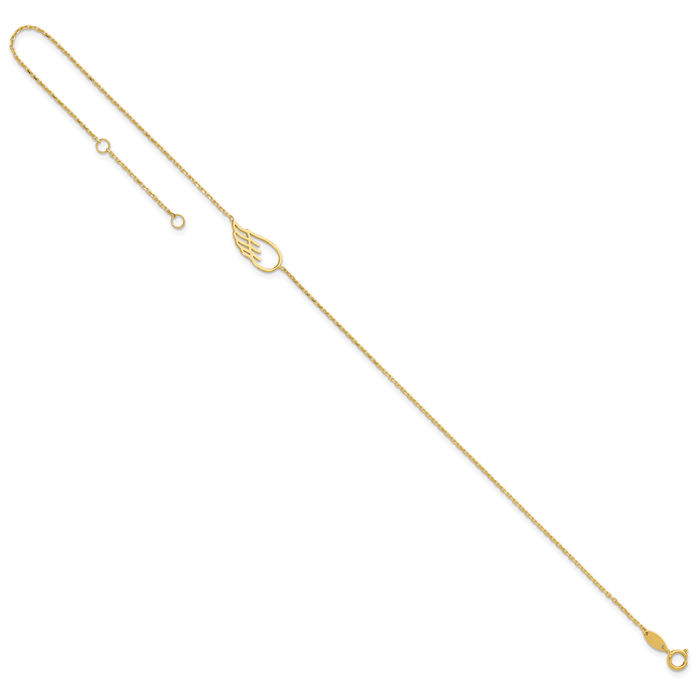 14K Solid Yellow Gold Wing Anklet Summer Beach Foot Ankle Bracelet