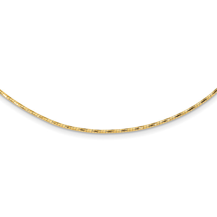 14K Solid Yellow Gold Round Twisted Cubetto Omega Snake Chain Herringbone Necklace