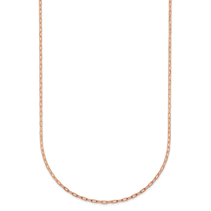 18K Solid Rose Pink Gold 1.2mm Cable Rolo Link Chain Belcher Necklace