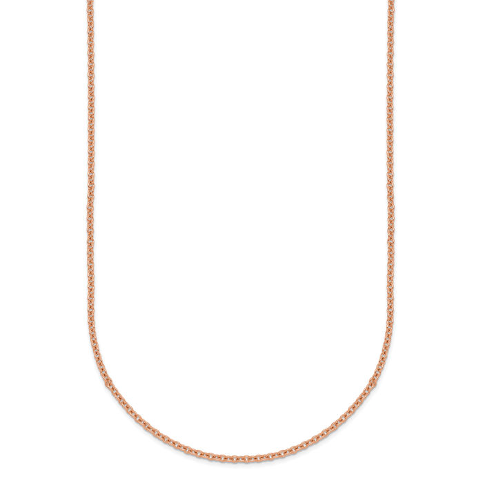 18K Solid Rose Pink Gold 1.5mm Cable Rolo Link Chain Belcher Necklace