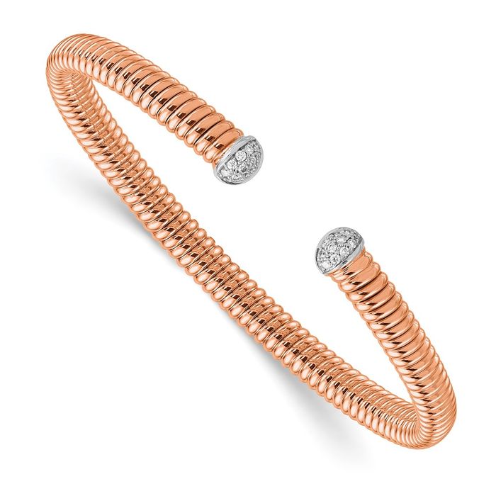 18K Solid Rose Pink Gold Diamond Cuff Bracelet