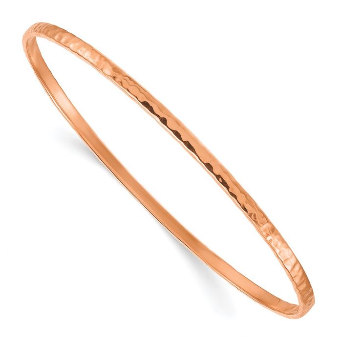 18K Solid Rose Gold Hammered 2.7mm Slip On Bangle Bracelet