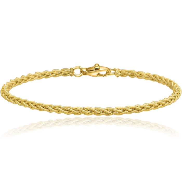 18K Solid Green Gold 2.8mm Spiga Wheat Link Chain Bracelet