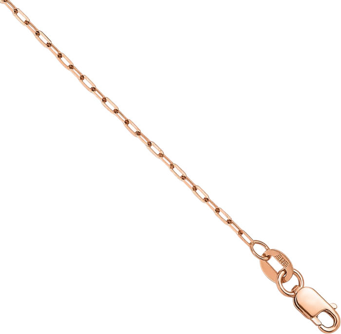 18K Solid Rose Pink Gold 1.2mm Cable Rolo Link Chain Belcher Necklace