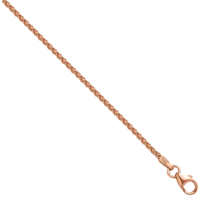 18K Solid Rose Pink Gold 1.7mm Spiga Wheat Link Chain Necklace