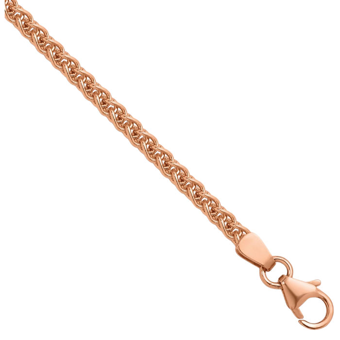 18K Solid Rose Pink Gold 2.5mm Spiga Wheat Link Chain Necklace