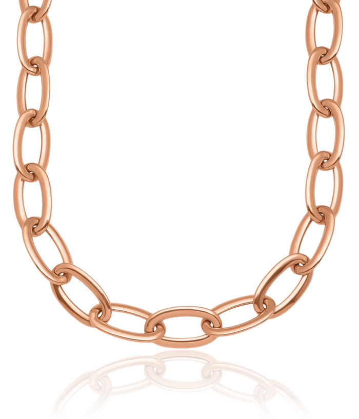 18K Solid Rose Pink Gold 8.3mm Oval Cable Rolo Link Chain Belcher Necklace