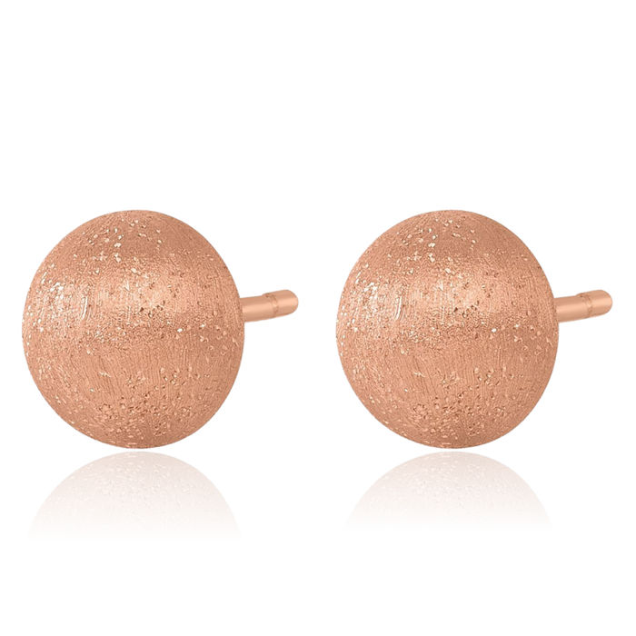 18K Solid Rose Pink Gold 8mm Button Stud Earrings