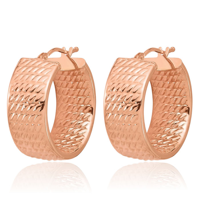 18K Solid Rose Pink Gold 8x18mm Round Small Hoop Earrings