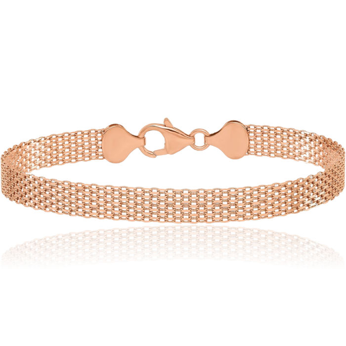 18K Solid Rose Pink Gold Bismark 6.8mm Chain Bracelet