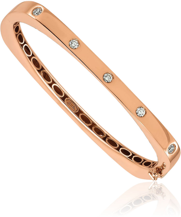 18K Solid Rose Pink Gold Diamond Bangle Bracelet