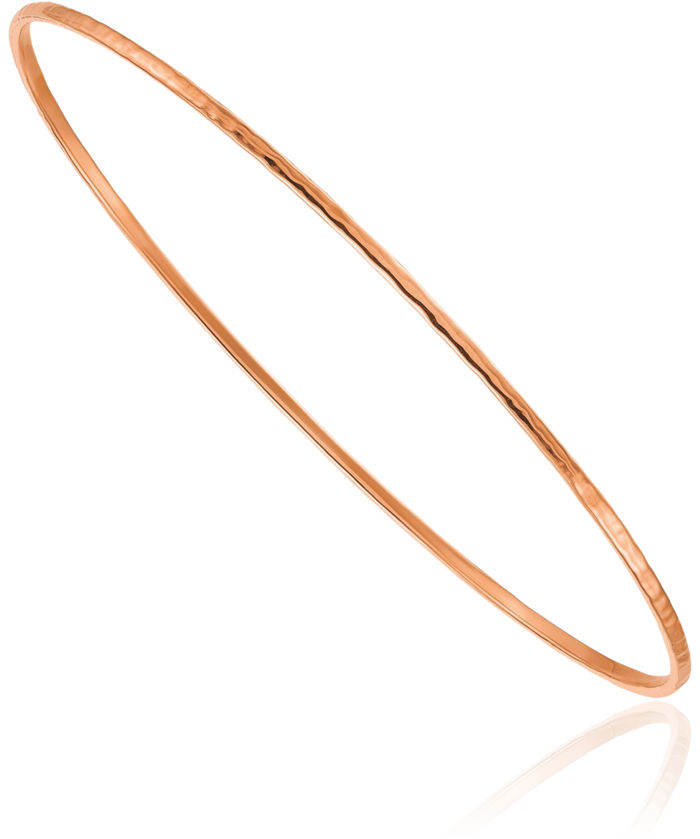 18K Solid Rose Pink Gold Hammered 1.5mm Slip On Bangle Bracelet