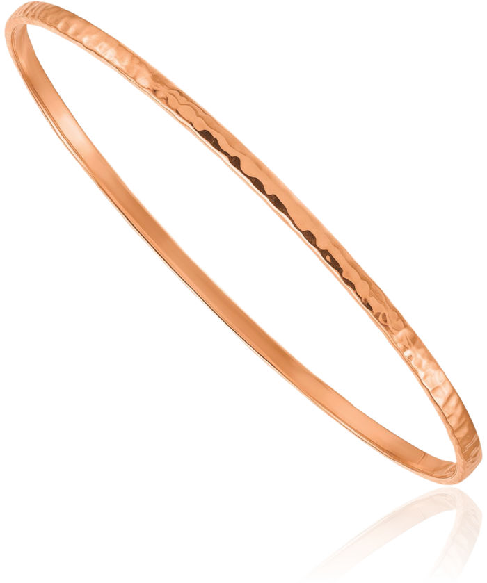 18K Solid Rose Pink Gold Hammered 2.7mm Slip On Bangle Bracelet