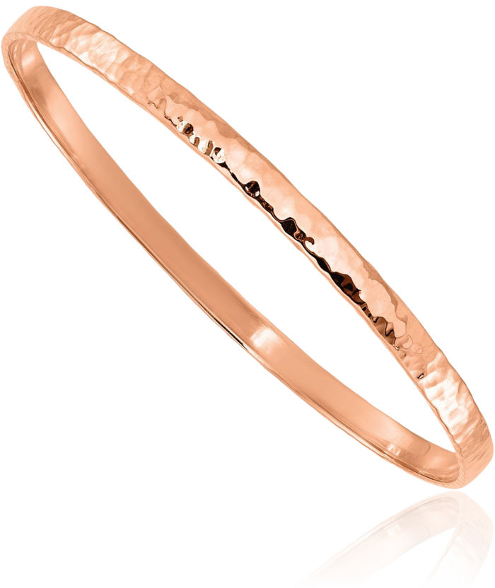 18K Solid Rose Pink Gold Hammered Slip On Bangle Bracelet