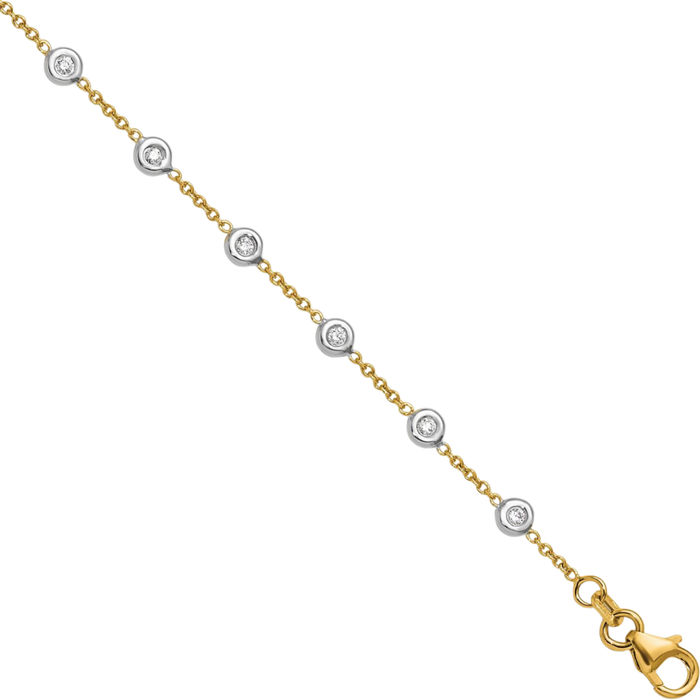 18K Solid Two Tone Gold 18 Diamond Stations Anklet Summer Beach Foot Ankle Bracelet