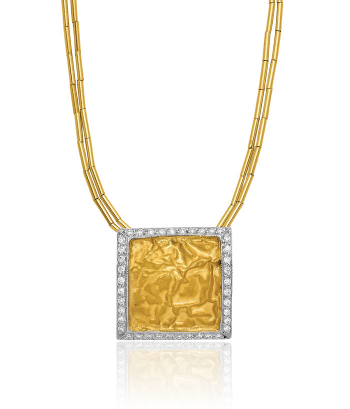 18K Solid Two Tone Gold 24K Diamond Square Necklace Chain