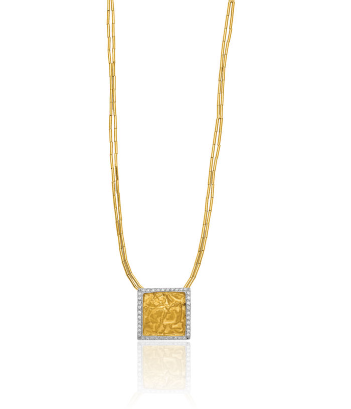 18K Solid Two Tone Gold 24K Diamond Square Necklace Chain