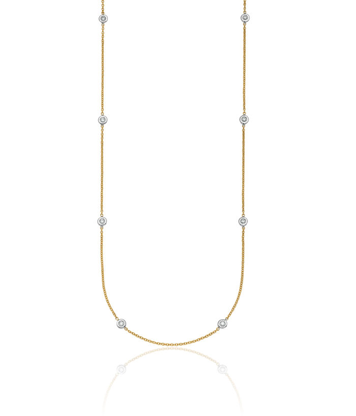 18K Solid Two Tone Gold White Diamond Station Necklace Chain