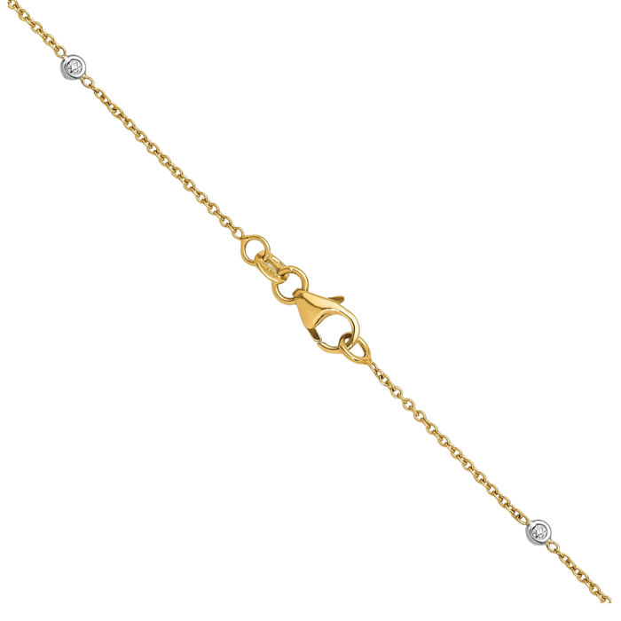 18K Solid Two Tone Gold White Lab Diamond Stations Necklace Chain