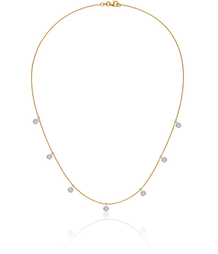 18K Solid Two Tone Gold White Diamond Stations Necklace Chain