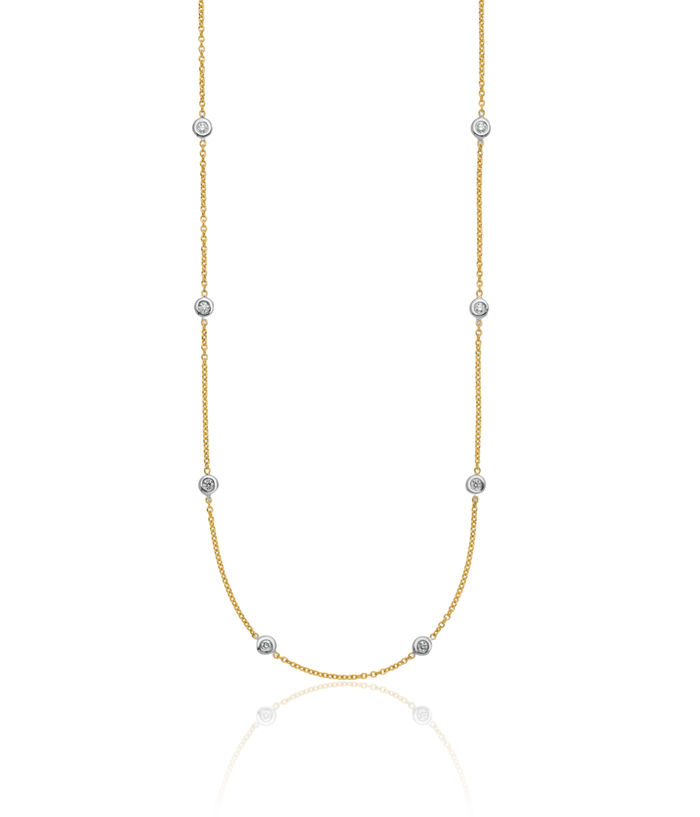 18K Solid Two Tone Gold White Diamond Stations Necklace Chain