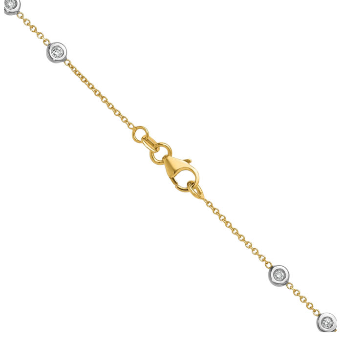 18K Solid Two Tone Gold White Diamond Stations Necklace Chain