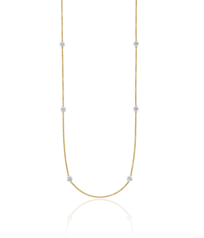 18K Solid Two Tone Gold White Lab Diamond Stations Necklace Chain