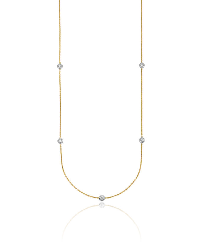 18K Solid Two Tone Gold White Lab Diamond Stations Necklace Chain