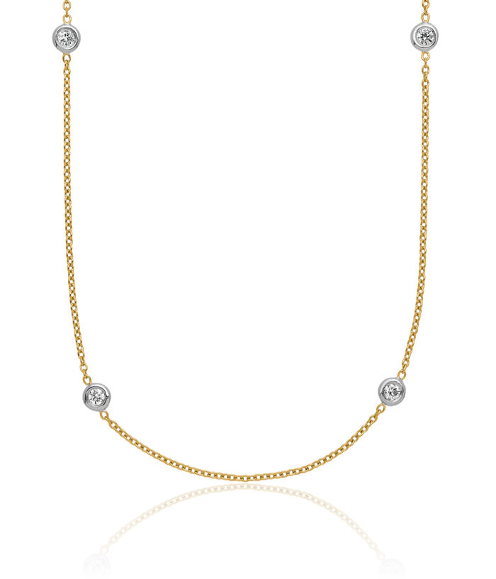 18K Solid Two Tone Gold White Diamond Stations Necklace Chain