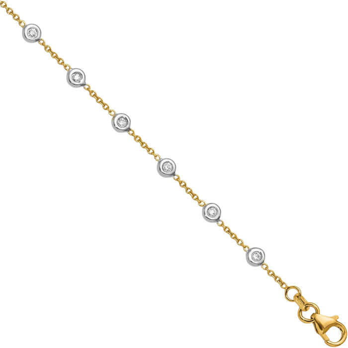 18K Solid Two Tone Gold 18 Diamond Stations Anklet Summer Beach Foot Ankle Bracelet