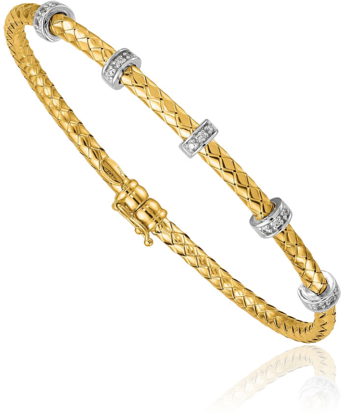 18K Solid Two Tone Gold White Yellow Diamond Woven Bangle Bracelet