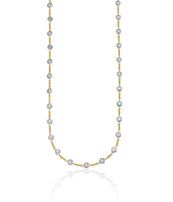 18K Solid Two Tone Gold White Lab Diamond Stations Necklace Chain