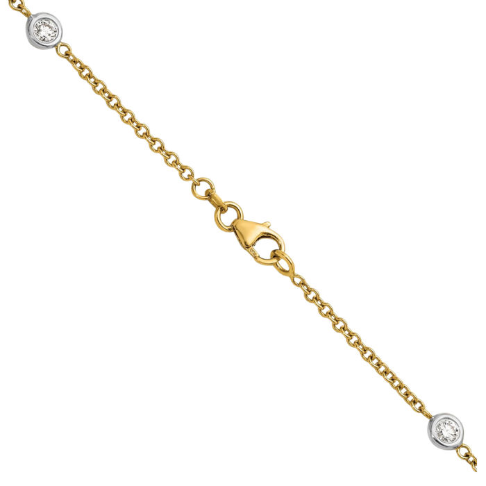 18K Solid Two Tone Gold White Lab Diamond Stations Necklace Chain