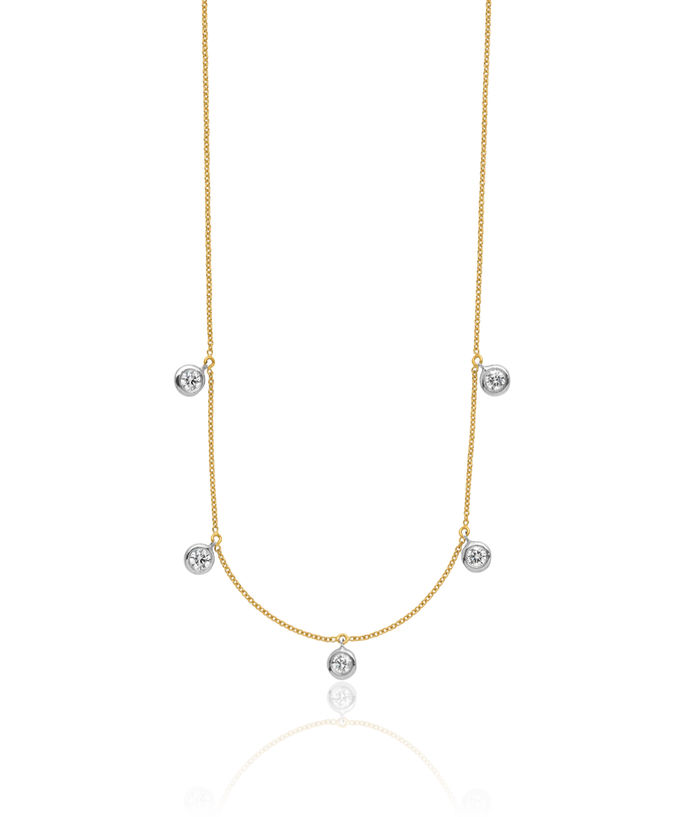 18K Solid Two Tone Gold White Lab Diamond Stations Necklace Chain