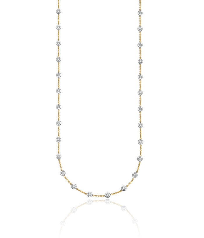 18K Solid Two Tone Gold White Lab Diamond Stations Necklace Chain