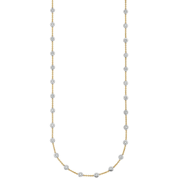 18K Solid Two Tone Gold White Lab Diamond Stations Necklace Chain