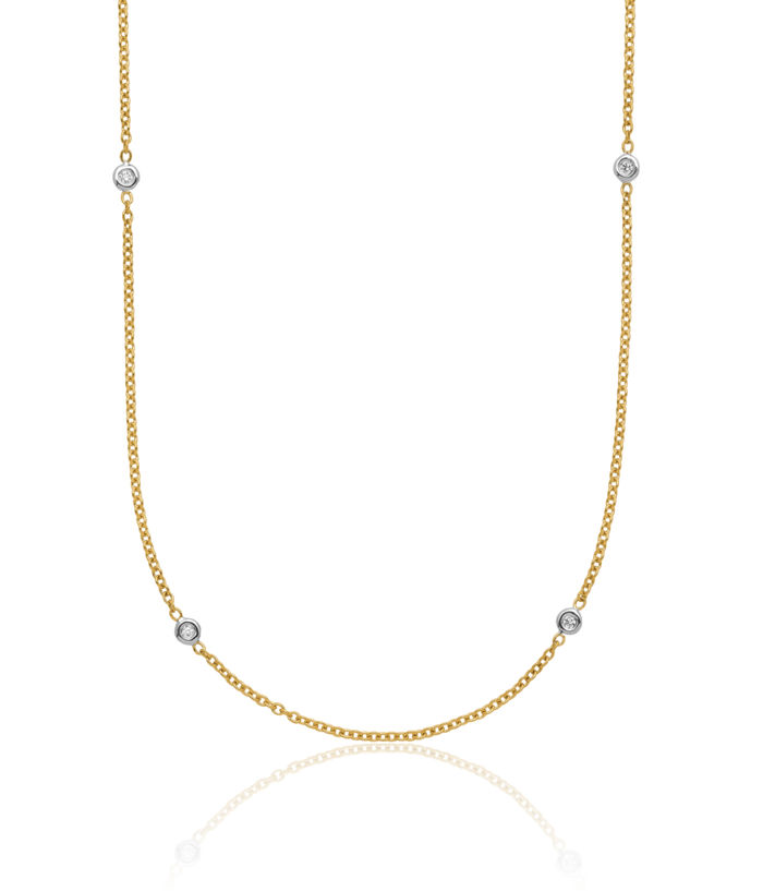 18K Solid Two Tone Gold White Diamond Stations Necklace Chain