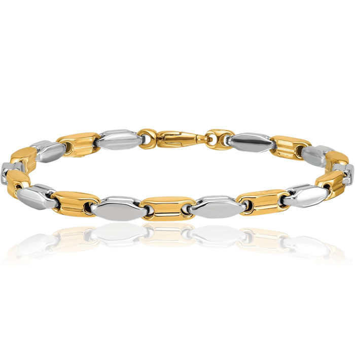 18K Solid Two Tone Gold Link Chain Bracelet