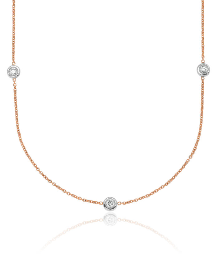 18K Solid Rose Pink Gold White Lab Diamond Stations Necklace Chain