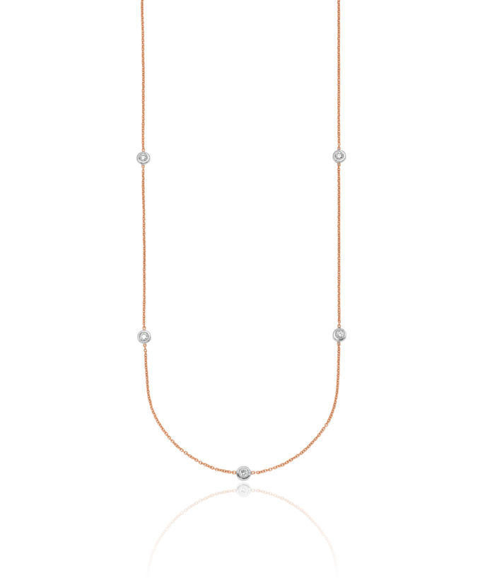 18K Solid Rose Pink Gold White Lab Diamond Stations Necklace Chain