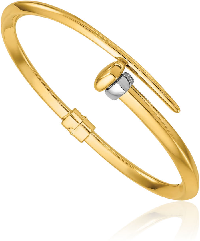 18K Solid Two Tone Gold Yellow Bypass Bangle Bracelet