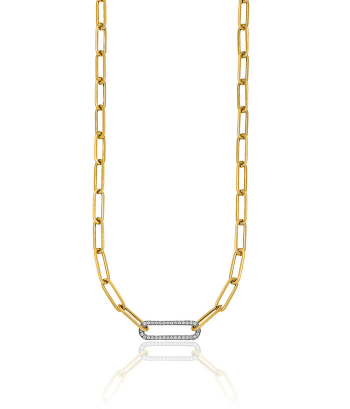 18K Solid Two Tone Gold Yellow Diamond Paperclip Link Necklace Chain