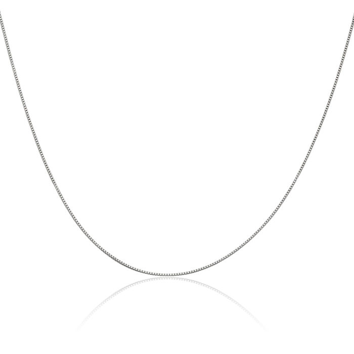 18K Solid White Gold 0.5mm Box Link Chain Necklace