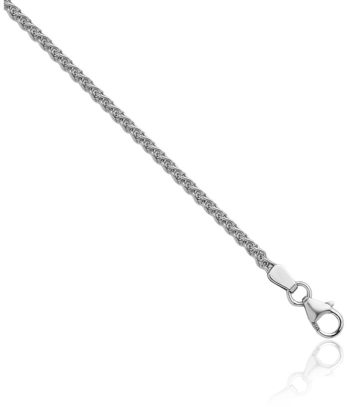 18K Solid White Gold 2.1mm Spiga Wheat Link Chain Necklace