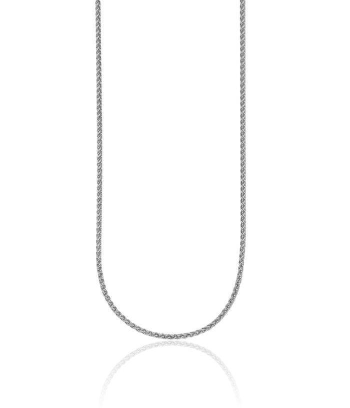 18K Solid White Gold 2.1mm Spiga Wheat Link Chain Necklace