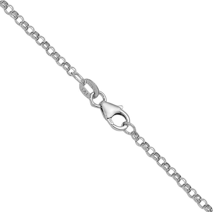 18K Solid White Gold 2.4mm Cable Rolo Link Chain Belcher Necklace