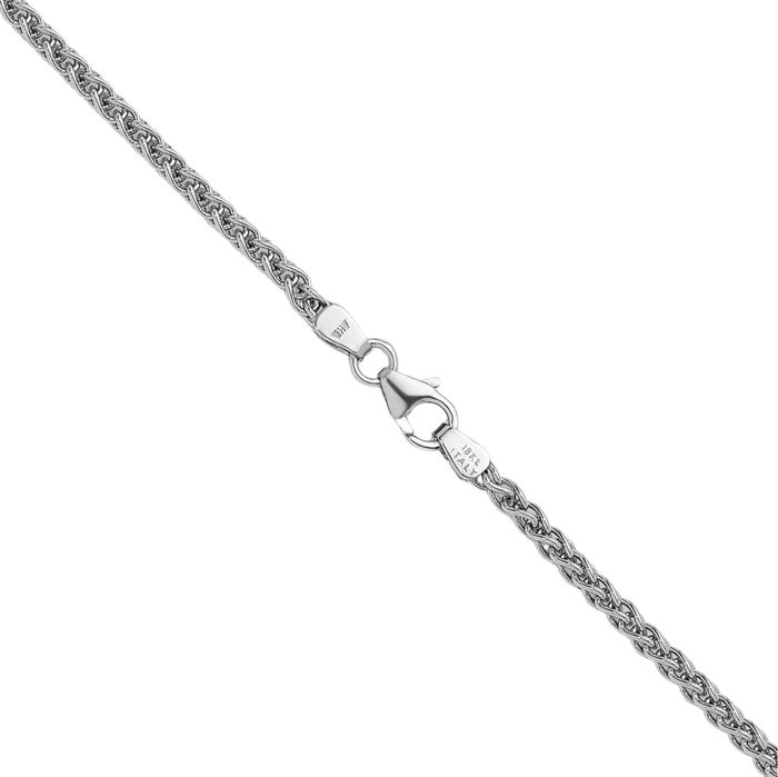 18K Solid White Gold 2.5mm Spiga Wheat Link Chain Necklace