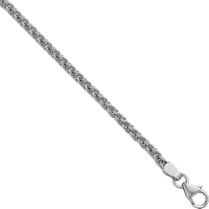 18K Solid White Gold 2.5mm Spiga Wheat Link Chain Necklace