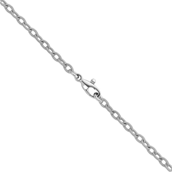 18K Solid White Gold 2.8mm Cable Rolo Link Chain Bracelet