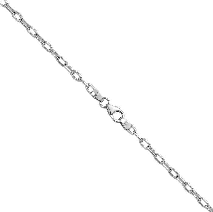 18K Solid White Gold 2.9mm Oval Cable Rolo Link Chain Belcher Necklace